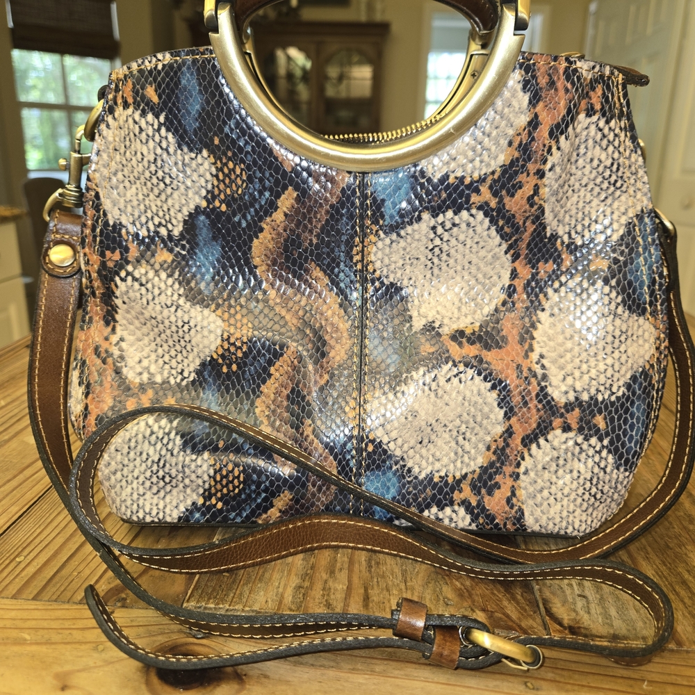 Patricia Nash Blue and Brown Snake Print Shoulder Bag